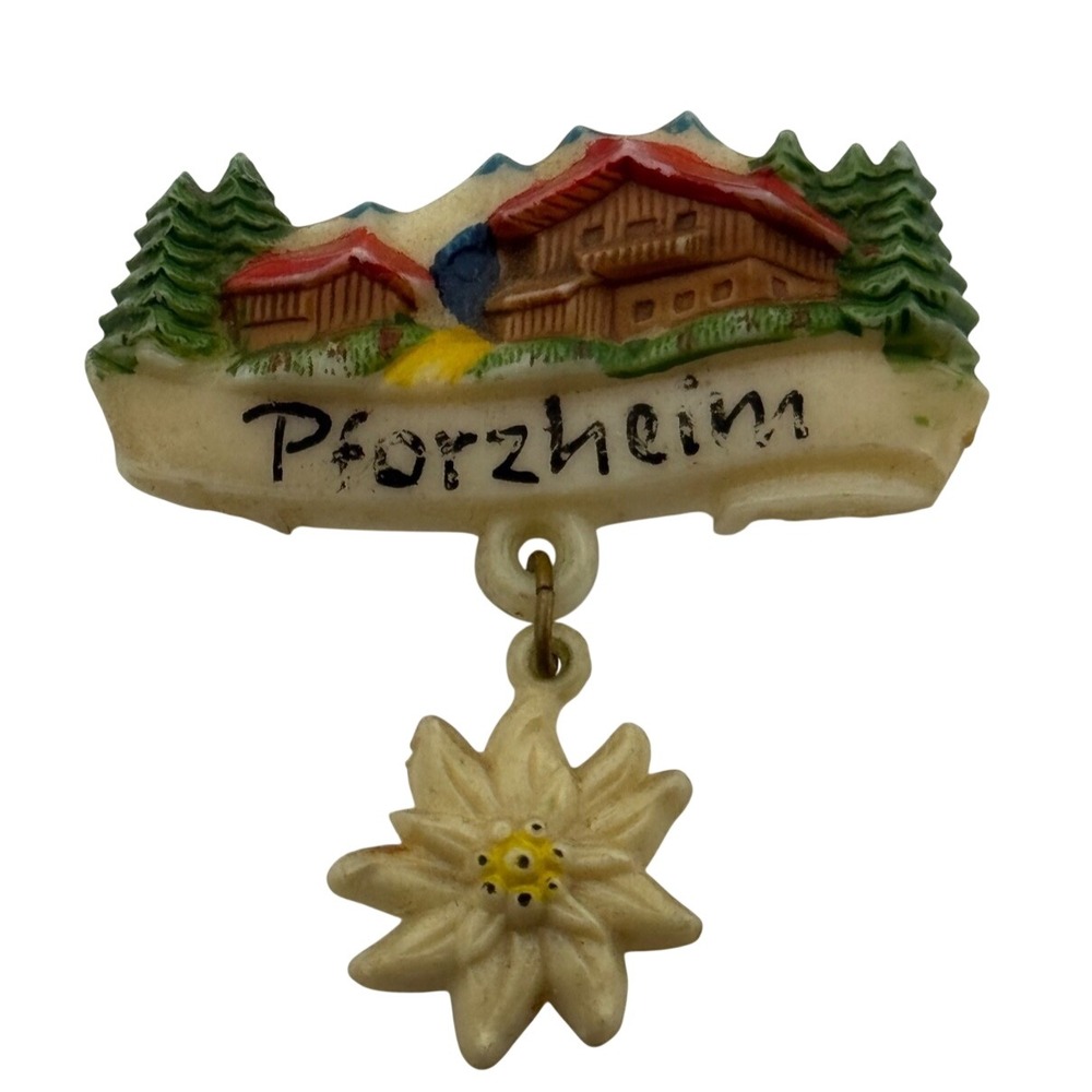 Vintage Pforzheim Germany Plastic Edelweiss Flower Dangle Brooch‎ Pin